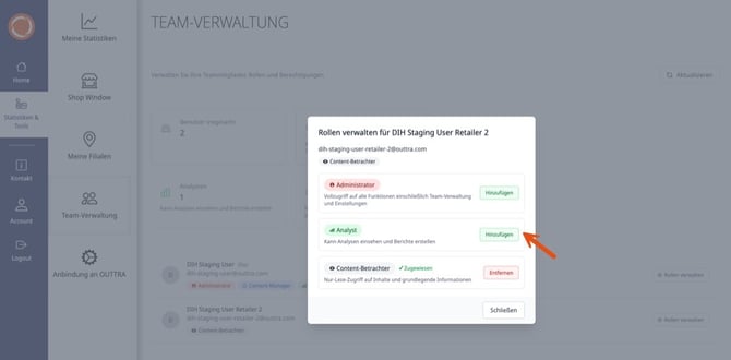 OUTTRA Plattform Teamverwaltung Rollenverwaltung Detail